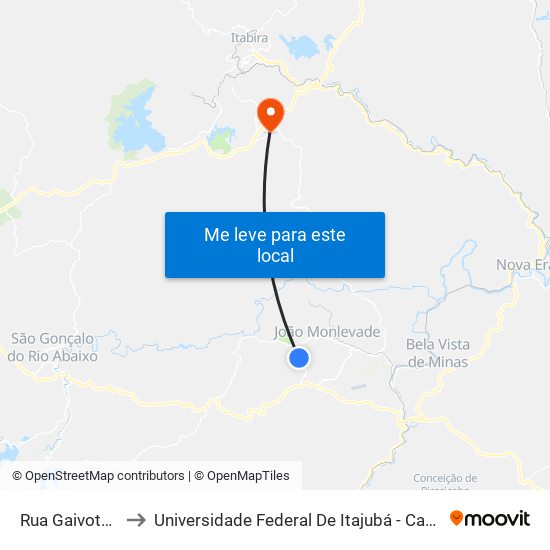 Rua Gaivota, 538 to Universidade Federal De Itajubá - Campus Itabira map
