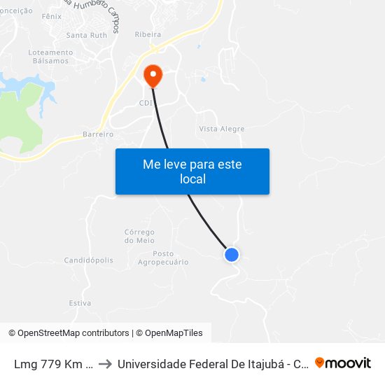 Lmg 779 Km 6,5 Sul to Universidade Federal De Itajubá - Campus Itabira map