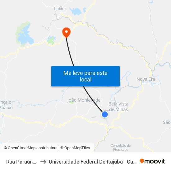 Rua Paraúna, 620 to Universidade Federal De Itajubá - Campus Itabira map