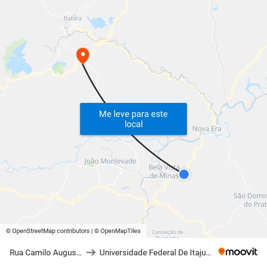 Rua Camilo Augusto Bueno, 61 to Universidade Federal De Itajubá - Campus Itabira map