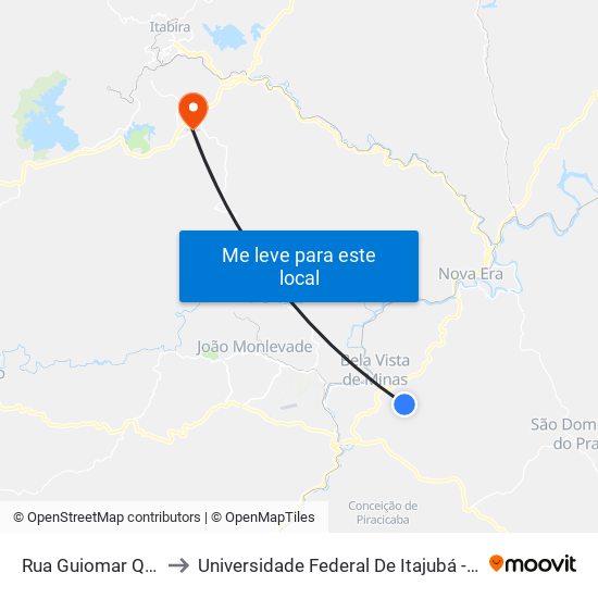 Rua Guiomar Quaresma to Universidade Federal De Itajubá - Campus Itabira map