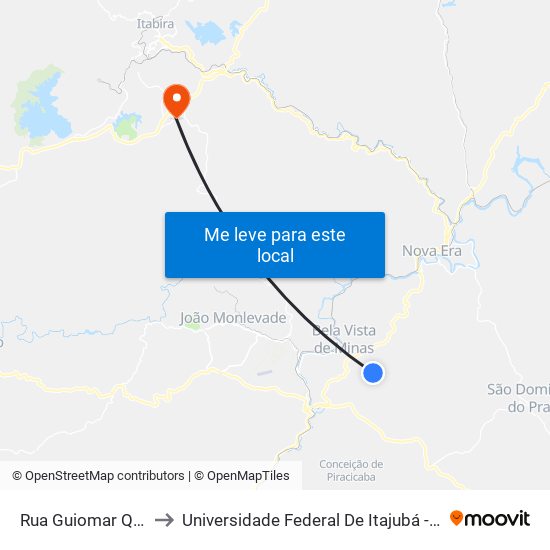 Rua Guiomar Quaresma to Universidade Federal De Itajubá - Campus Itabira map