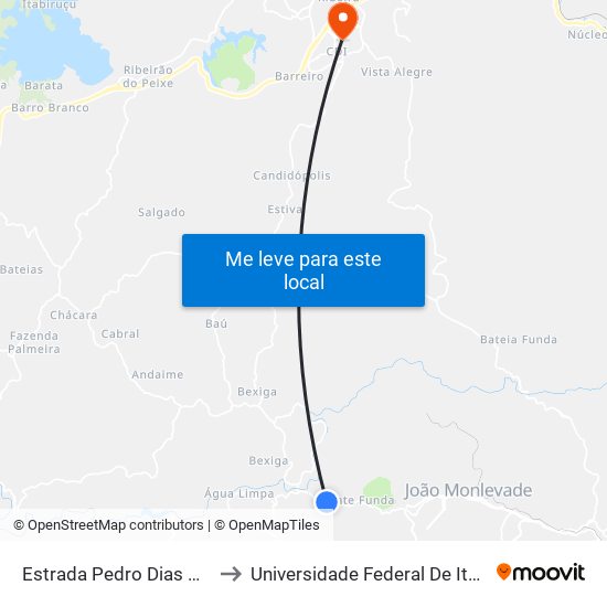 Estrada Pedro Dias Bicalho Filho, 2501 to Universidade Federal De Itajubá - Campus Itabira map