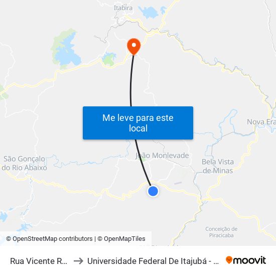Rua Vicente Rossi, 22 to Universidade Federal De Itajubá - Campus Itabira map