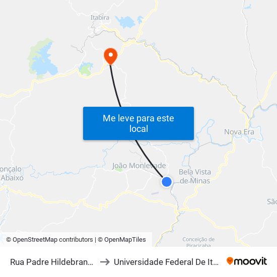 Rua Padre Hildebrando De Freitas, 245 to Universidade Federal De Itajubá - Campus Itabira map