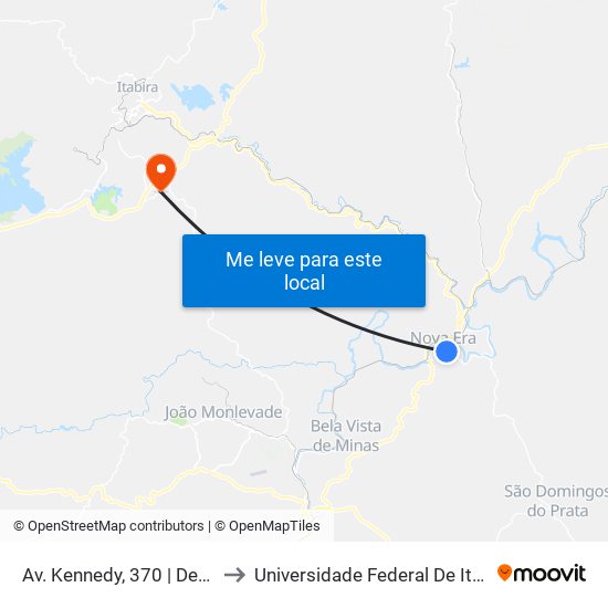 Av. Kennedy, 370 | Depósito Santa Maria to Universidade Federal De Itajubá - Campus Itabira map