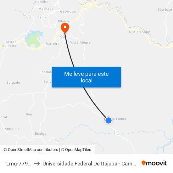 Lmg-779 Sul to Universidade Federal De Itajubá - Campus Itabira map