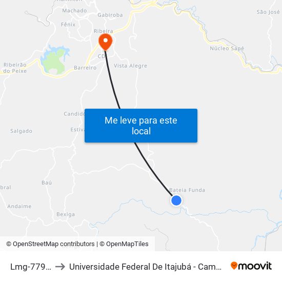 Lmg-779 Sul to Universidade Federal De Itajubá - Campus Itabira map