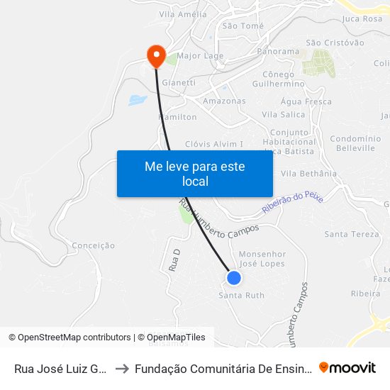 Rua José Luiz Gonzaga, 757 to Fundação Comunitária De Ensino Superior De Itabira map