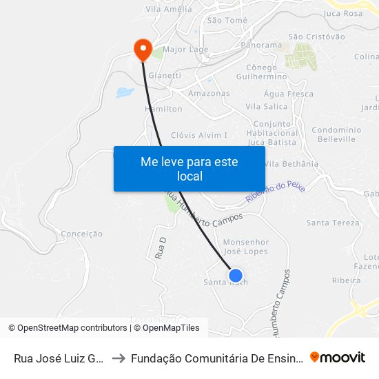 Rua José Luiz Gonzaga, 995 to Fundação Comunitária De Ensino Superior De Itabira map