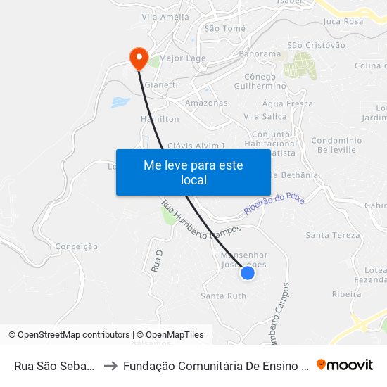 Rua São Sebastião, 171 to Fundação Comunitária De Ensino Superior De Itabira map