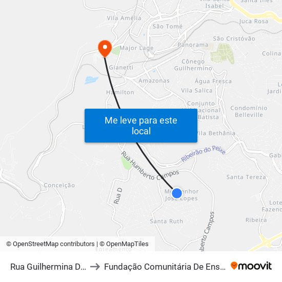 Rua Guilhermina Duarte Lage, 50 to Fundação Comunitária De Ensino Superior De Itabira map