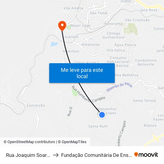 Rua Joaquim Soares Santos, 105 to Fundação Comunitária De Ensino Superior De Itabira map