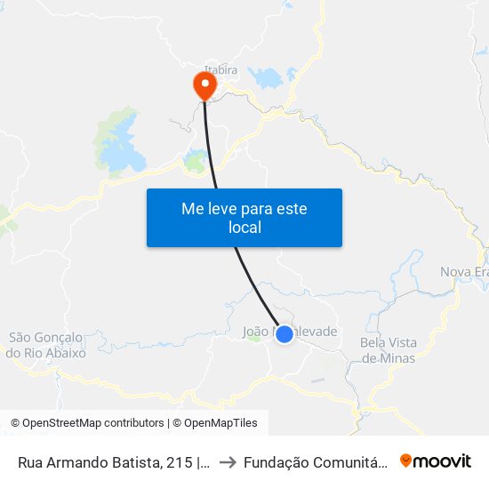 Rua Armando Batista, 215 | Arena Esportiva - Ponto Final Do Rosário to Fundação Comunitária De Ensino Superior De Itabira map