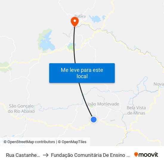 Rua Castanheira, 1025 to Fundação Comunitária De Ensino Superior De Itabira map