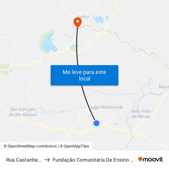 Rua Castanheira, 1155 to Fundação Comunitária De Ensino Superior De Itabira map