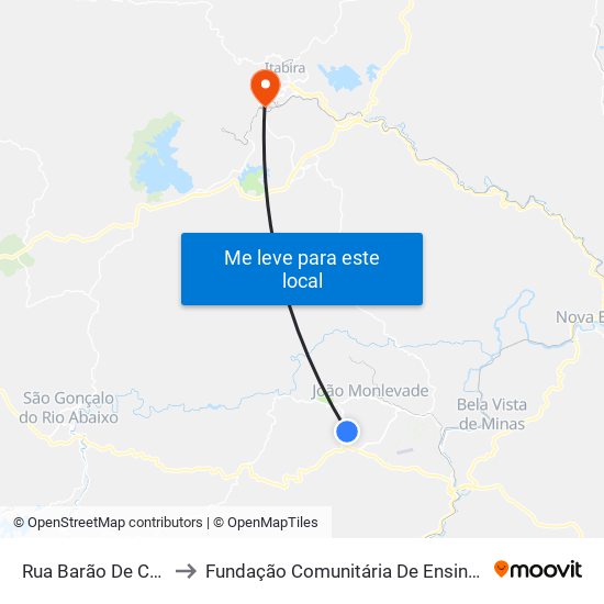 Rua Barão De Cocais, 2030 to Fundação Comunitária De Ensino Superior De Itabira map