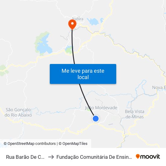 Rua Barão De Cocais, 1845 to Fundação Comunitária De Ensino Superior De Itabira map