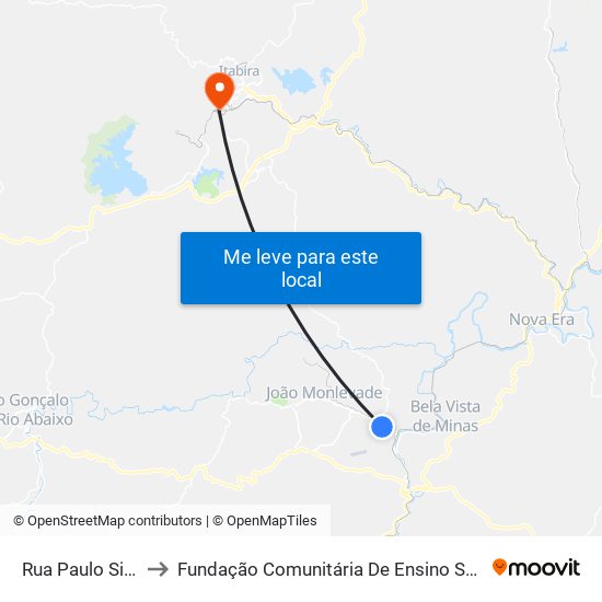 Rua Paulo Silva, 460 to Fundação Comunitária De Ensino Superior De Itabira map