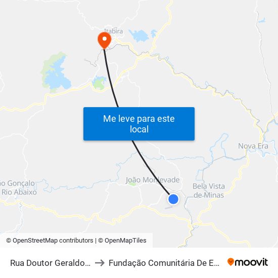 Rua Doutor Geraldo Soares De Sá, 28 to Fundação Comunitária De Ensino Superior De Itabira map