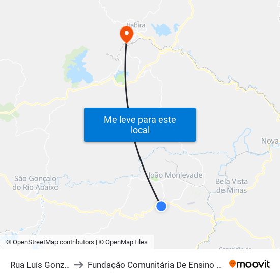 Rua Luís Gonzaga, 410 to Fundação Comunitária De Ensino Superior De Itabira map