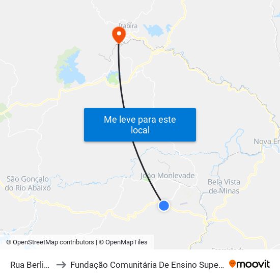 Rua Berlim, 90 to Fundação Comunitária De Ensino Superior De Itabira map