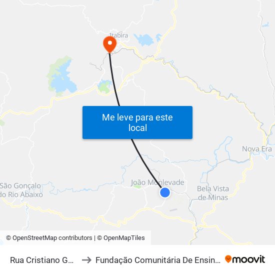 Rua Cristiano Guimarães, 85 to Fundação Comunitária De Ensino Superior De Itabira map