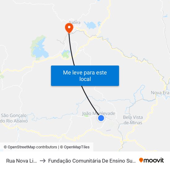 Rua Nova Lima, 93 to Fundação Comunitária De Ensino Superior De Itabira map