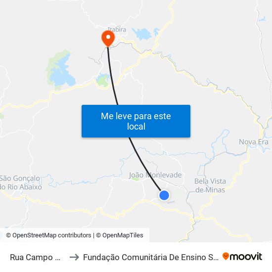Rua Campo Belo, 180 to Fundação Comunitária De Ensino Superior De Itabira map