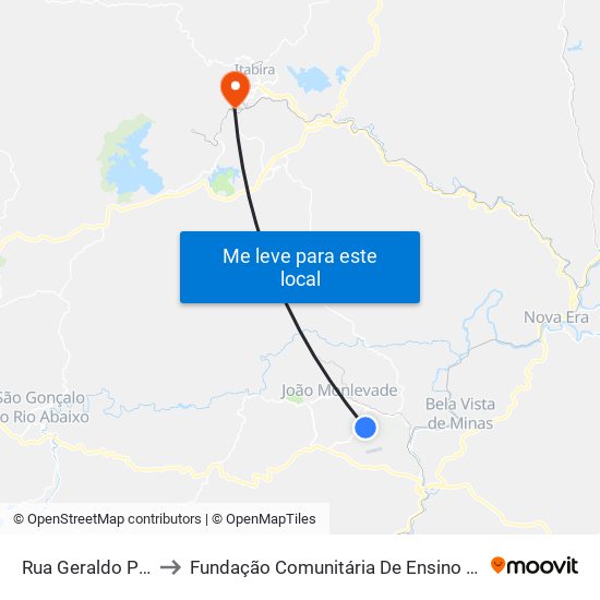 Rua Geraldo Paula, 678 to Fundação Comunitária De Ensino Superior De Itabira map