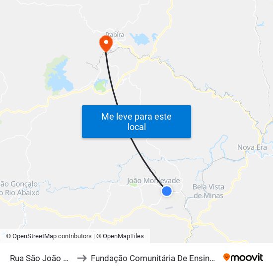 Rua São João Del Rei, 215 to Fundação Comunitária De Ensino Superior De Itabira map