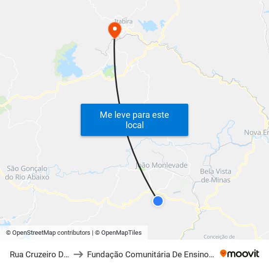 Rua Cruzeiro Do Sul, 260 to Fundação Comunitária De Ensino Superior De Itabira map