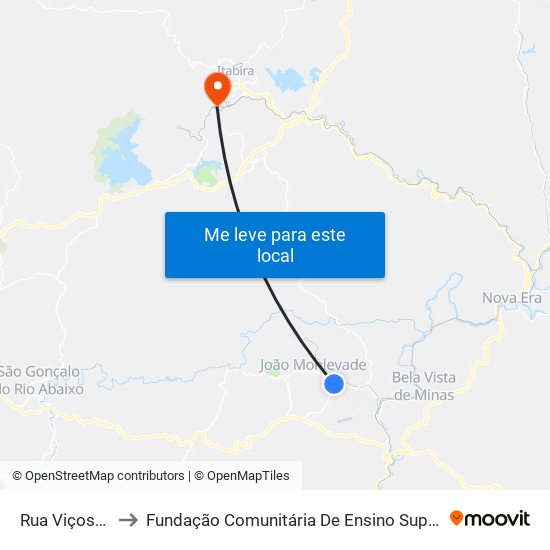 Rua Viçosa, 225 to Fundação Comunitária De Ensino Superior De Itabira map