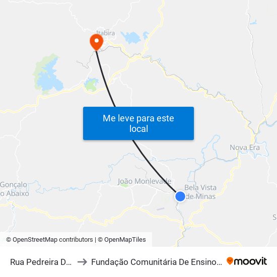 Rua Pedreira De Cima, 49 to Fundação Comunitária De Ensino Superior De Itabira map