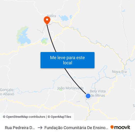 Rua Pedreira De Cima, 18 to Fundação Comunitária De Ensino Superior De Itabira map