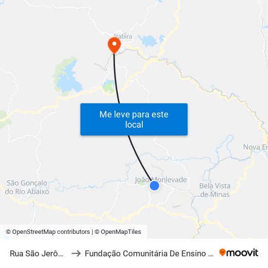 Rua São Jerônimo, 157 to Fundação Comunitária De Ensino Superior De Itabira map