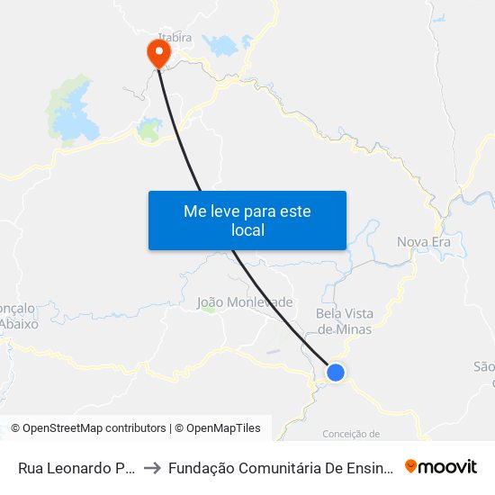 Rua Leonardo Patrocínio, 2 to Fundação Comunitária De Ensino Superior De Itabira map