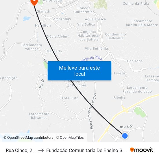 Rua Cinco, 206-522 to Fundação Comunitária De Ensino Superior De Itabira map