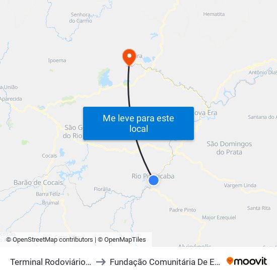 Terminal Rodoviário De Rio Piracicaba to Fundação Comunitária De Ensino Superior De Itabira map