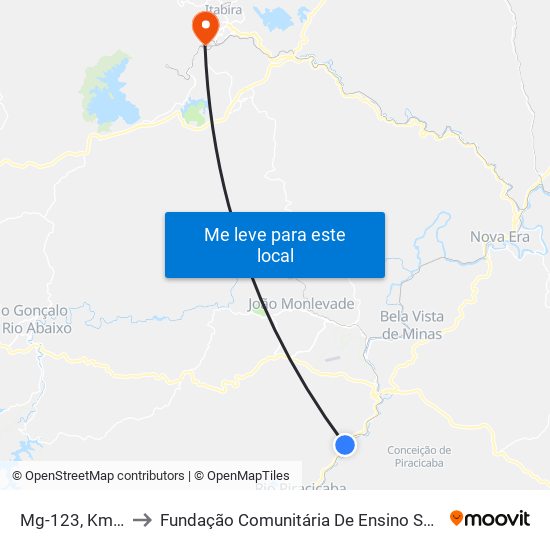 Mg-123, Km 5,1 Sul to Fundação Comunitária De Ensino Superior De Itabira map