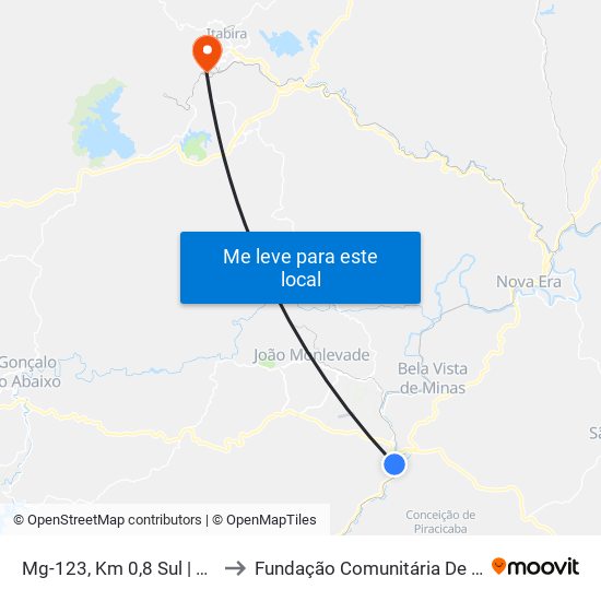 Mg-123, Km 0,8 Sul | Acesso Ao Bairro Jacuí to Fundação Comunitária De Ensino Superior De Itabira map