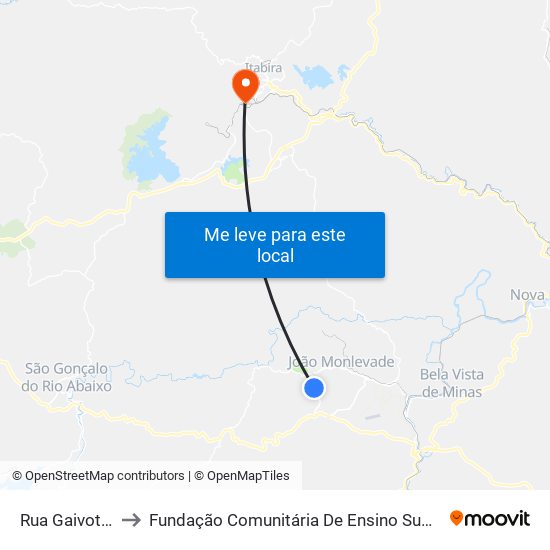 Rua Gaivota, 547 to Fundação Comunitária De Ensino Superior De Itabira map