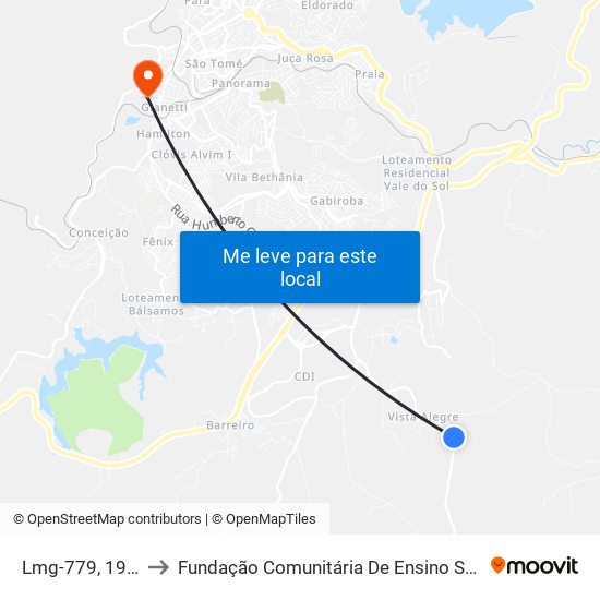 Lmg-779, 190 Norte to Fundação Comunitária De Ensino Superior De Itabira map