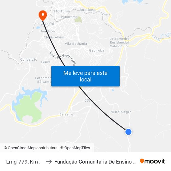 Lmg-779, Km 4,5 Norte to Fundação Comunitária De Ensino Superior De Itabira map