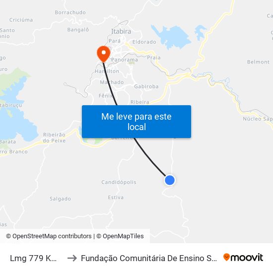 Lmg 779 Km 6,5 Sul to Fundação Comunitária De Ensino Superior De Itabira map