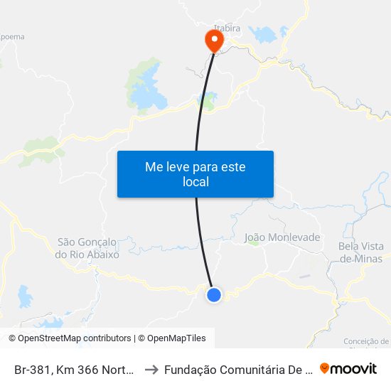 Br-381, Km 366 Norte | Recanto Da Cascata to Fundação Comunitária De Ensino Superior De Itabira map