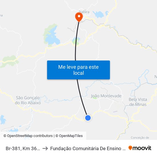 Br-381, Km 362,1 Norte to Fundação Comunitária De Ensino Superior De Itabira map