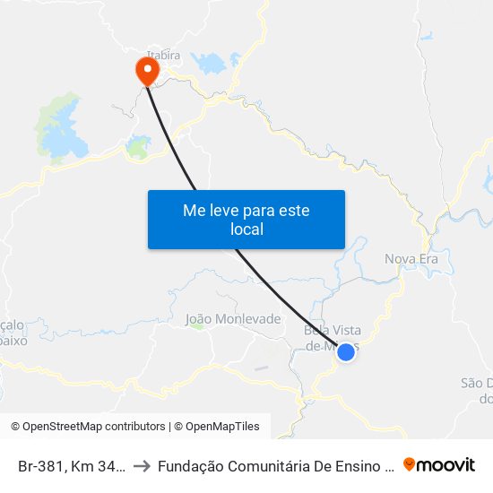 Br-381, Km 341,4 Norte to Fundação Comunitária De Ensino Superior De Itabira map