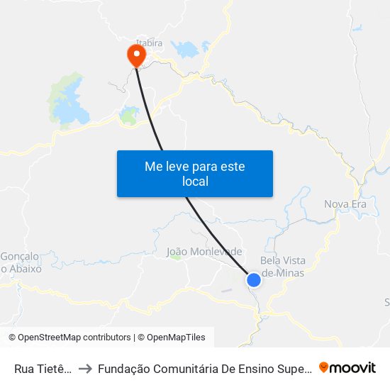 Rua Tietê, 742 to Fundação Comunitária De Ensino Superior De Itabira map