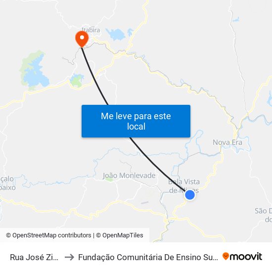 Rua José Zito Ávila to Fundação Comunitária De Ensino Superior De Itabira map